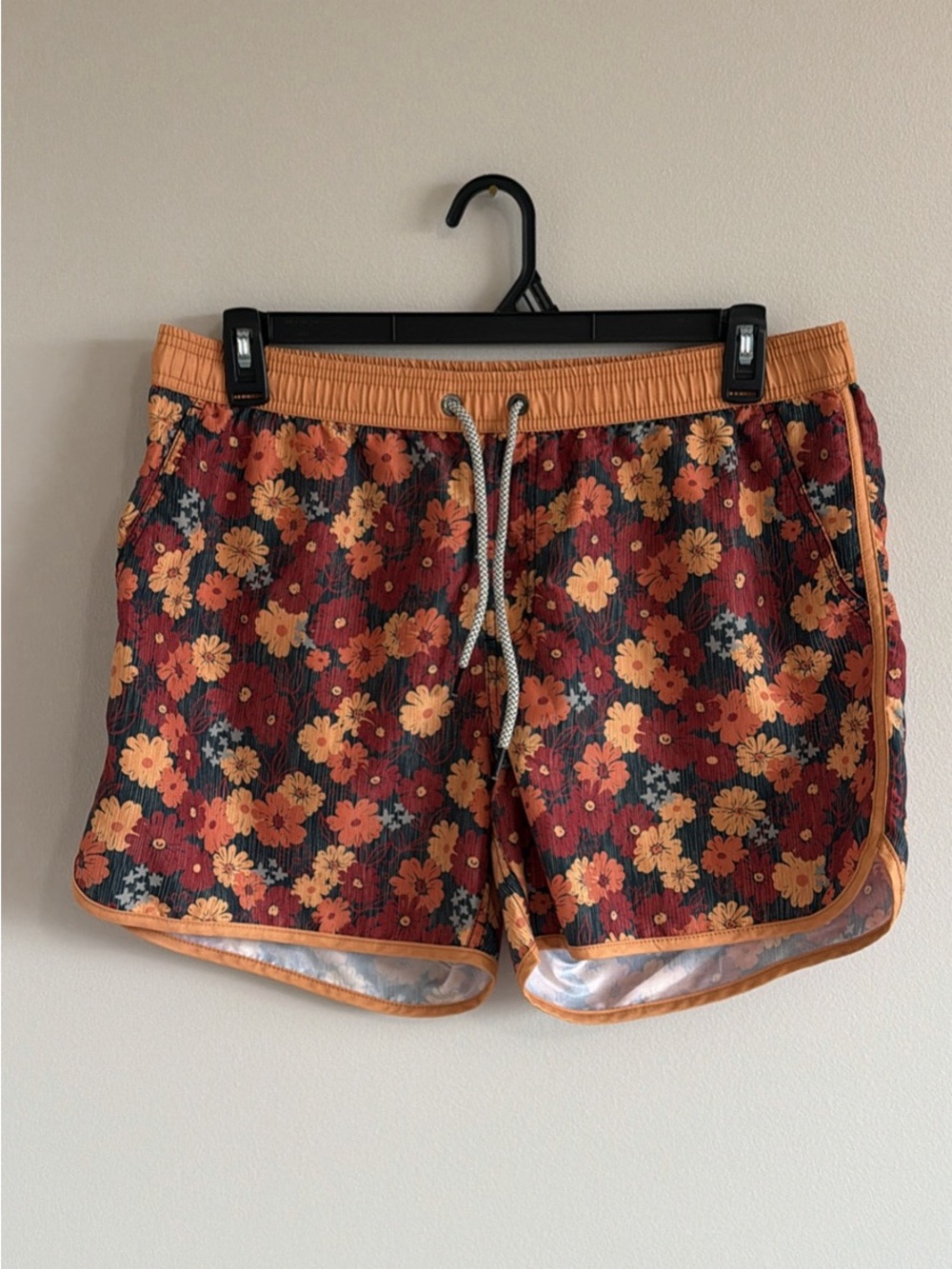 Maamgic Floral Drawstring Men’s Swim Shorts in Rust Orange